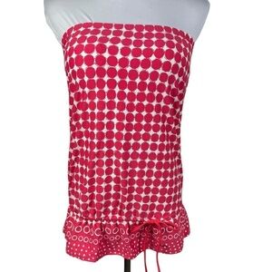 Beach House 2-piece Cinch Waist Tankini Swimsuit Women's 8/10 Pink White Pattern